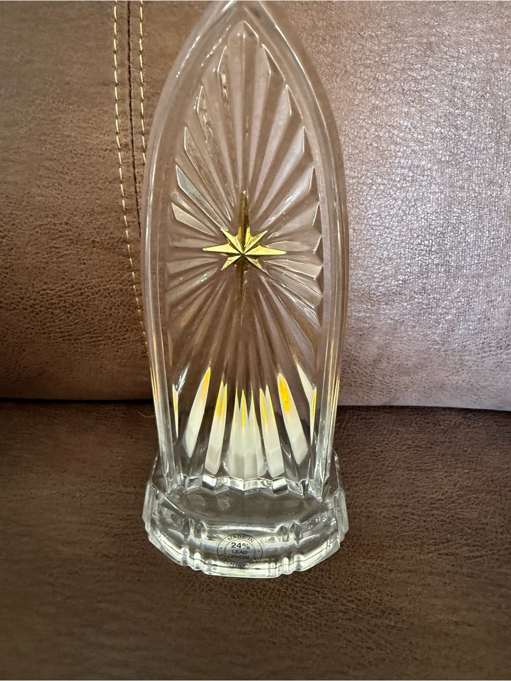 TOWLE Czech 24% Lead Crystal Cathedral Votive Candle Holder Holy Gold Star
